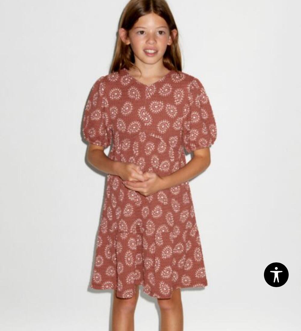 Zara girls textured paisley dress in terracotta size 9